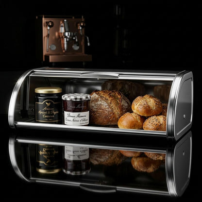 Stainless Steel Bread Bin Medium Chrome Finish Bread Storage Box for Kitchen Countertop Bread, Rolls & Baked Goods