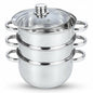 3 Tier Stainless Steel Steamer Set with Glass Lid – 25cm Multi-Level Cooking Pot (4 Piece Set) for Healthy Meals - Cookware