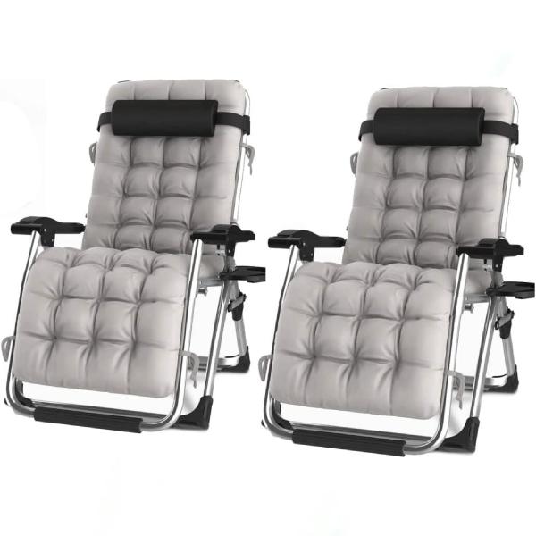 Extra Wide Gravity Chairs with cushion, 1/2  pack Deep Filled Cushions, Rust Proof, Lightweight Frame, Reclining, Includes Side Tray