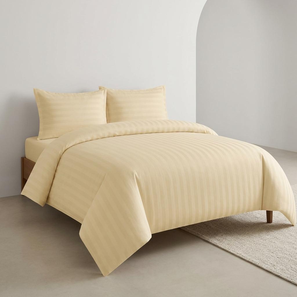 Premium Hotel Quality PolyCotton Satin Stripe Duvet Cover Set with Pillowcases Quilt Bedding Soft Easy Care Luxury Bed Linen