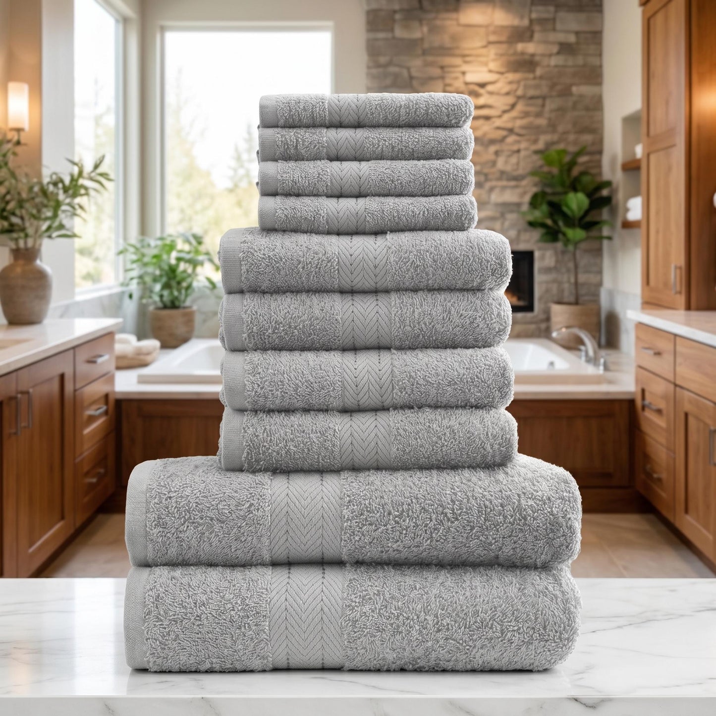 10 Pieces Premium Egyptian Cotton Towel Bale set Hotel Quality Face Hand & Bath Towels Soft & Absorbent 500GSM
