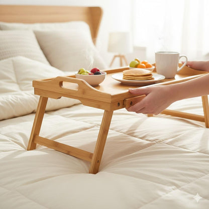 New Bamboo Bedside Table with Foldable Legs Bed Tray Breakfast Tray for Sofa Bed Eating Working Used As Desk for Laptop Snack Serving