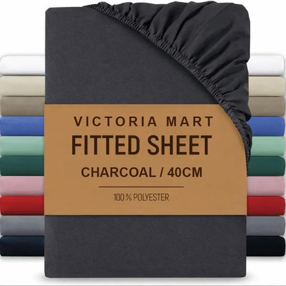 Extra Deep Fitted Bed Sheet 40cm Soft Plain Mattress Cover with Elastic Fit Easy Care Bedding for Daily Use