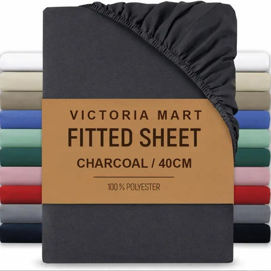 Extra Deep Fitted Bed Sheet 40cm Soft Plain Mattress Cover with Elastic Fit Easy Care Bedding for Daily Use