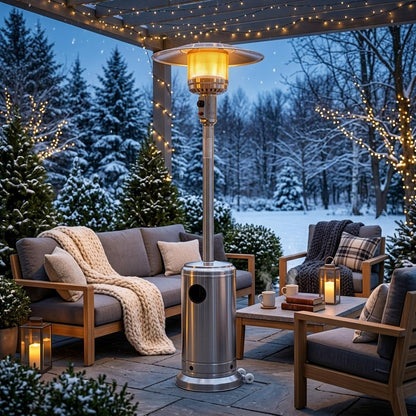 Freestanding Patio Gas Heater Modern Outdoor Garden Heater with Adjustable Heat Output, Easy Push Ignition & Weather-Resistant Finish Suitable for Patios, Terraces, Decking & Courtyards