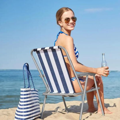 Spring Beach Chair Outdoor Folding Sun Lounger Chair with Armrests Lightweight Portable Garden Deck Chair for Beach, Camping, Fishing, Picnic & BBQ