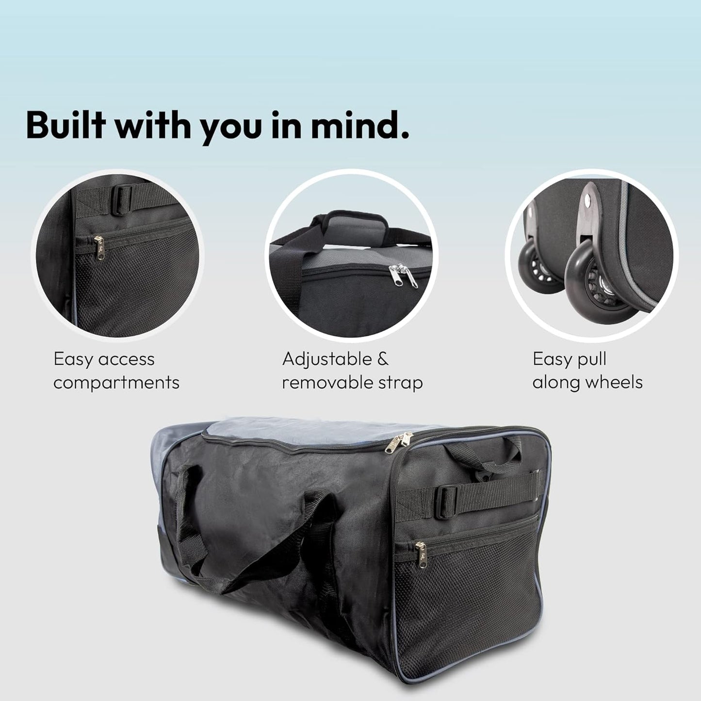 32 Inch 2 in 1 Large Capacity Travel Bag with Wheels Lightweight Rolling Weekend Luggage for Men and Women, Collapsible Storage Suitcase Alternative