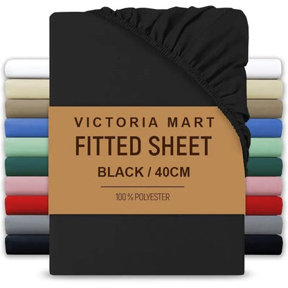 Extra Deep Fitted Bed Sheet 40cm Soft Plain Mattress Cover with Elastic Fit Easy Care Bedding for Daily Use