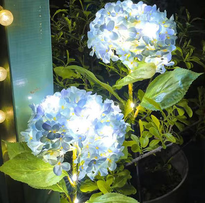 2 Pc Solar Hydrangea Flower Garden Lights Waterproof Outdoor LED Path Lights with 8 Lighting Modes for Garden, Patio & Lawn Random Color