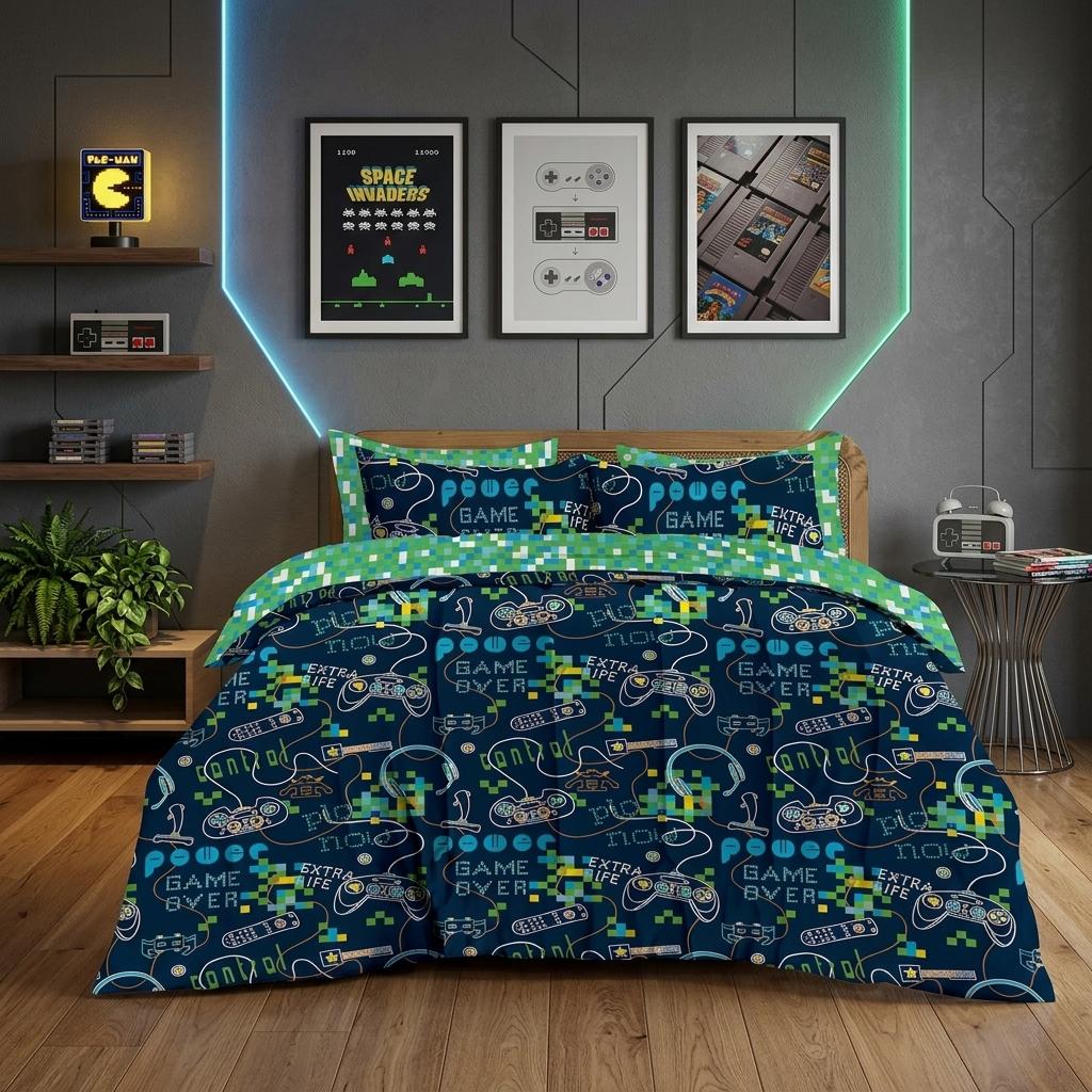Kids Coverless 10.5 TOG Quilts Single Duvet 135cm x 200cm Double Duvet 200cm x 200cm Girls Boys Gamer Design Quilts with Pillowcases