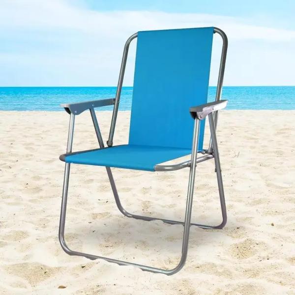 Spring Beach Chair Outdoor Folding Sun Lounger Chair with Armrests Lightweight Portable Garden Deck Chair for Beach, Camping, Fishing, Picnic & BBQ