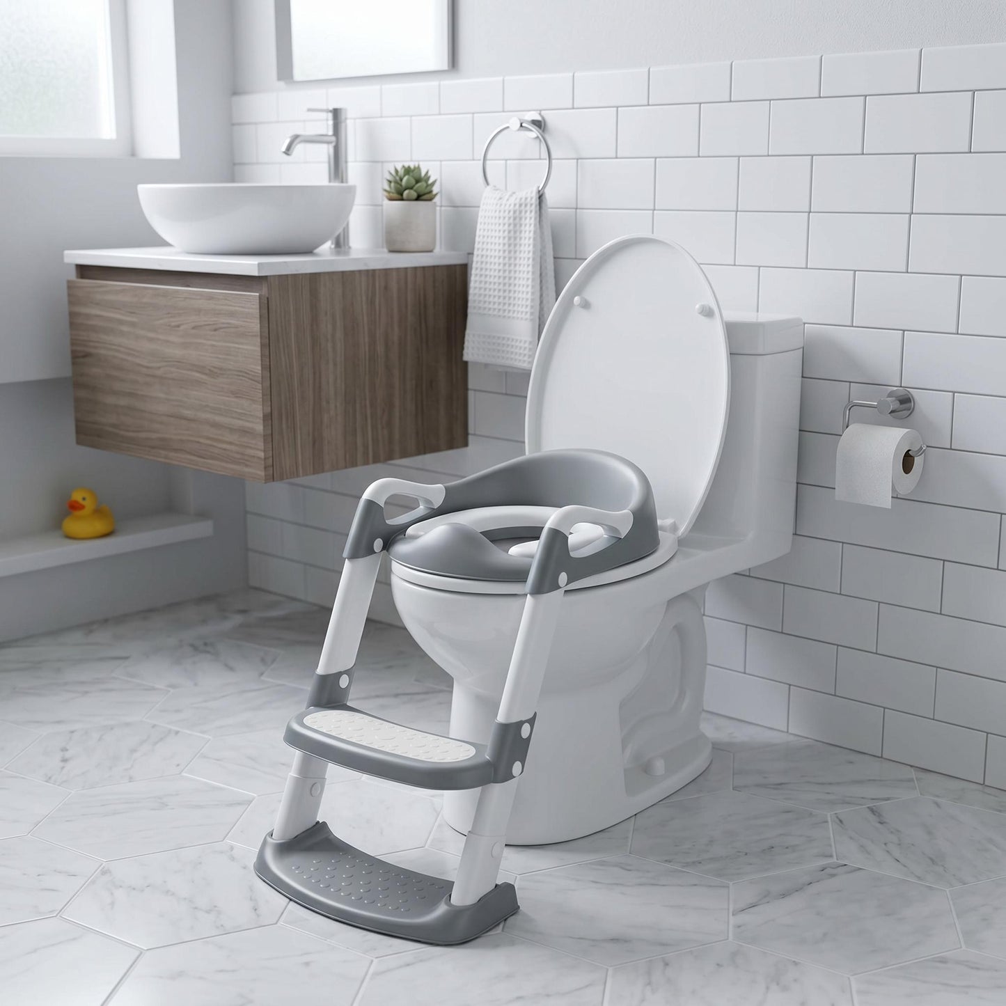 Toddler Potty Training Seat with Adjustable Ladder Steps Non-Slip Kids Toilet Training Seat Safe BPA-Free Toilet Trainer for Boys & Girls
