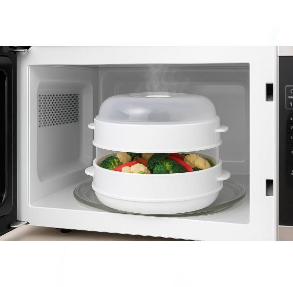 2 Tier Microwave Vegetable  Cookware Steamer with Lid Healthy Rice Pasta Cooker Pot BPA-Free Food Steaming Container