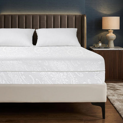 Zipped Mattress Protector Full Encasement Jacquard Flower Polycotton Anti Bed Bug Cover Breathable Hypoallergenic White
