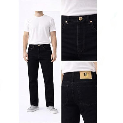 Men’s Straight Leg Jeans Comfortable & Durable Stretchy Cotton Denim with Signature Button Detail Available in Black, Navy, Light Blue Sizes W30–W40 Menswear Pants
