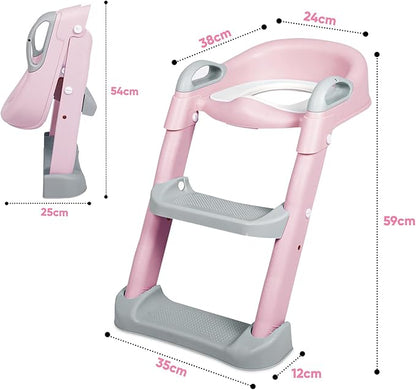 Toddler Potty Training Seat with Adjustable Ladder Steps Non-Slip Kids Toilet Training Seat Safe BPA-Free Toilet Trainer for Boys & Girls