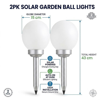 2PCS Solar Outdoor Ball Lights 43cm LED Garden Globe Lights Waterproof Yard Patio Pathway Lighting