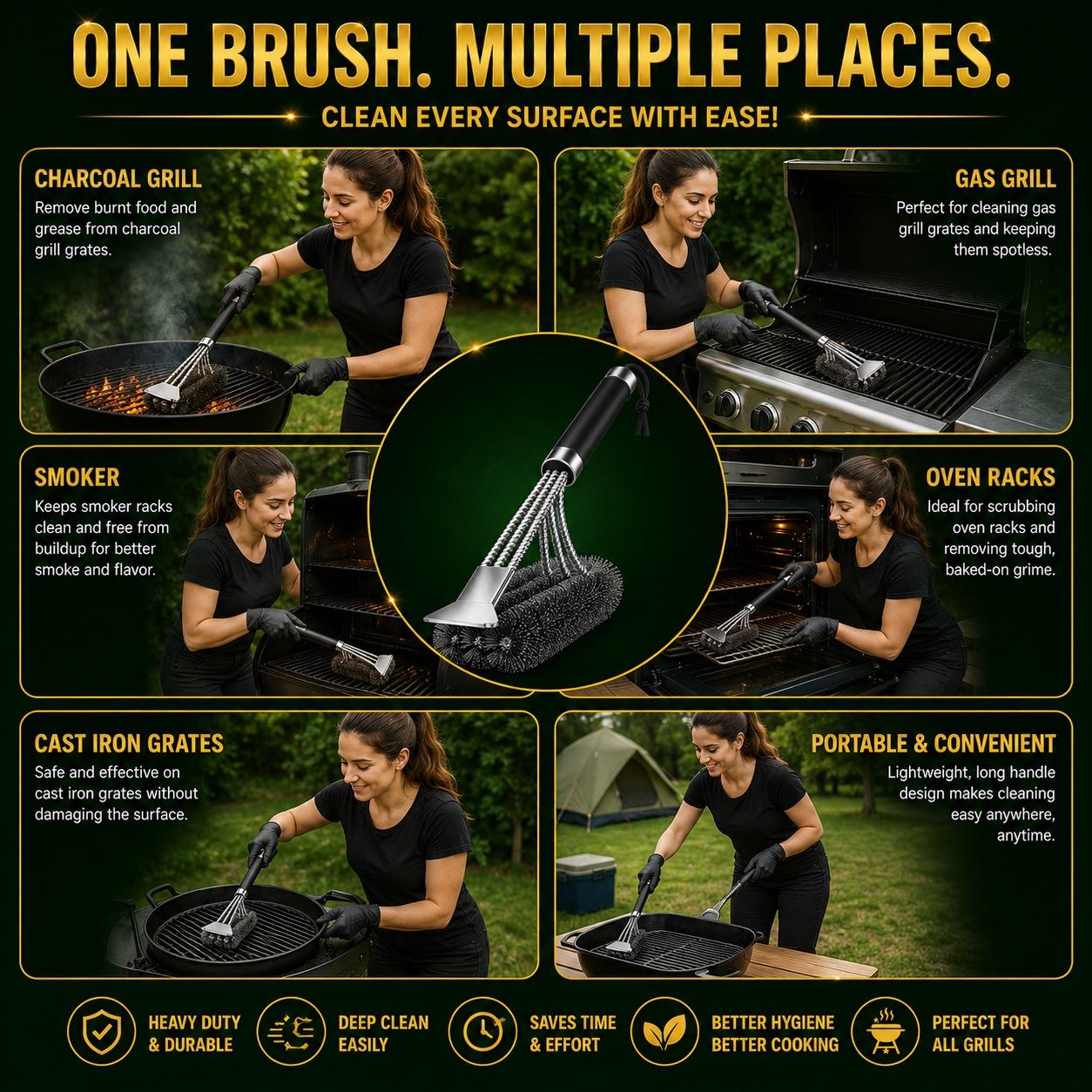 44cm BBQ Cleaning Brush & Scraper Stainless Steel Grill Brush with Non-Slip Ergonomic Handle for Charcoal & Gas BBQ Grills