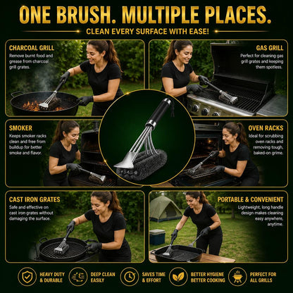 44cm BBQ Cleaning Brush & Scraper Stainless Steel Grill Brush with Non-Slip Ergonomic Handle for Charcoal & Gas BBQ Grills