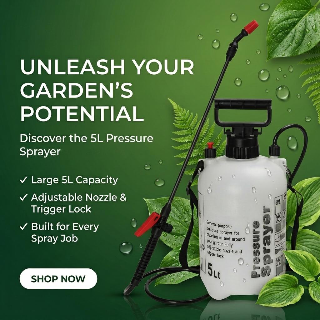 5L Pressure Garden Sprayer Pump with Long Reach Spray Wand | Hand Pump Water Sprayer for Plants, Garden Care, Fertiliser & Cleaning