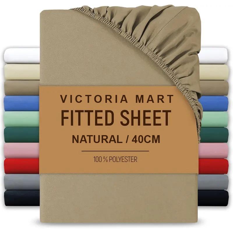 Extra Deep Fitted Bed Sheet 40cm Soft Plain Mattress Cover with Elastic Fit Easy Care Bedding for Daily Use