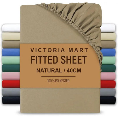 Extra Deep Fitted Bed Sheet 40cm Soft Plain Mattress Cover with Elastic Fit Easy Care Bedding for Daily Use