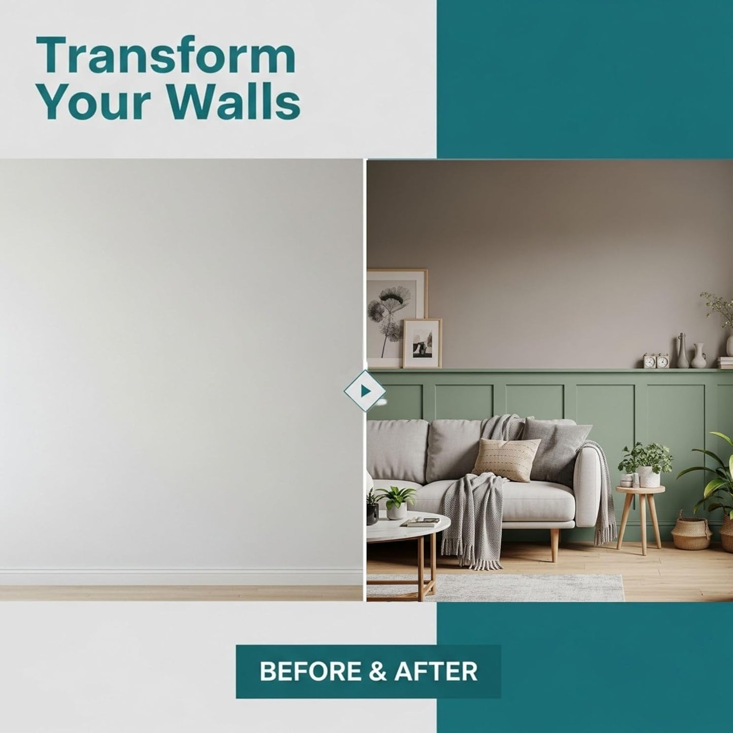 6 Piece Paintable MDF Wall Panels 3D Decorative Wall Slats for Interior Feature Walls, DIY Shaker Style Wall Panelling, Moisture Resistant