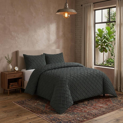 Diamond Tufted Duvet Cover Set Soft Microfibre Bedding Set with Pillowcases Hidden Zip Quilt Cover Easy Care UK Sizes
