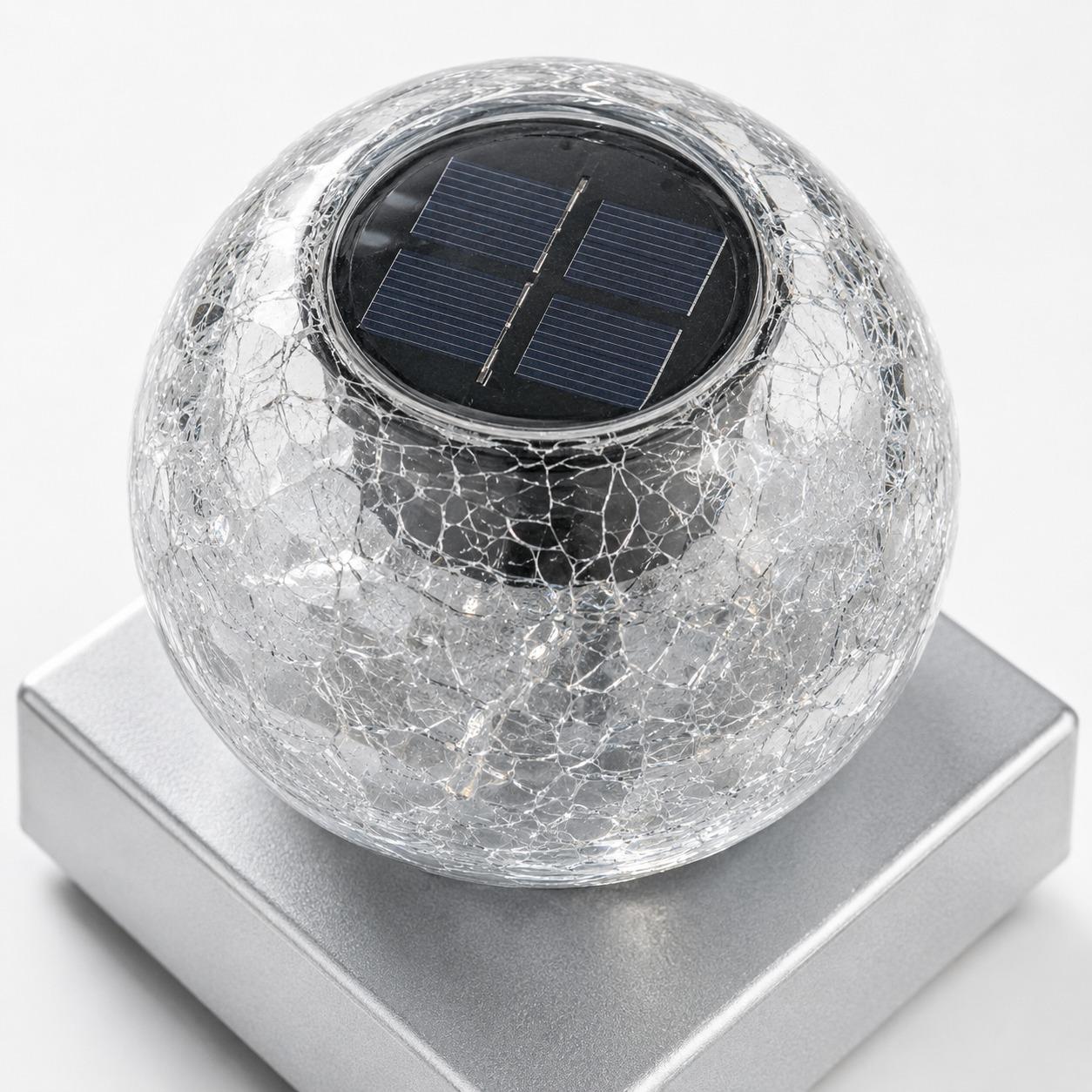 2 Pack Solar Crackle Glass Ball Lights Silver Base Outdoor LED Post Deck Cap Garden Pathway Lighting UK
