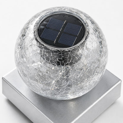 2 Pack Solar Crackle Glass Ball Lights Silver Base Outdoor LED Post Deck Cap Garden Pathway Lighting UK