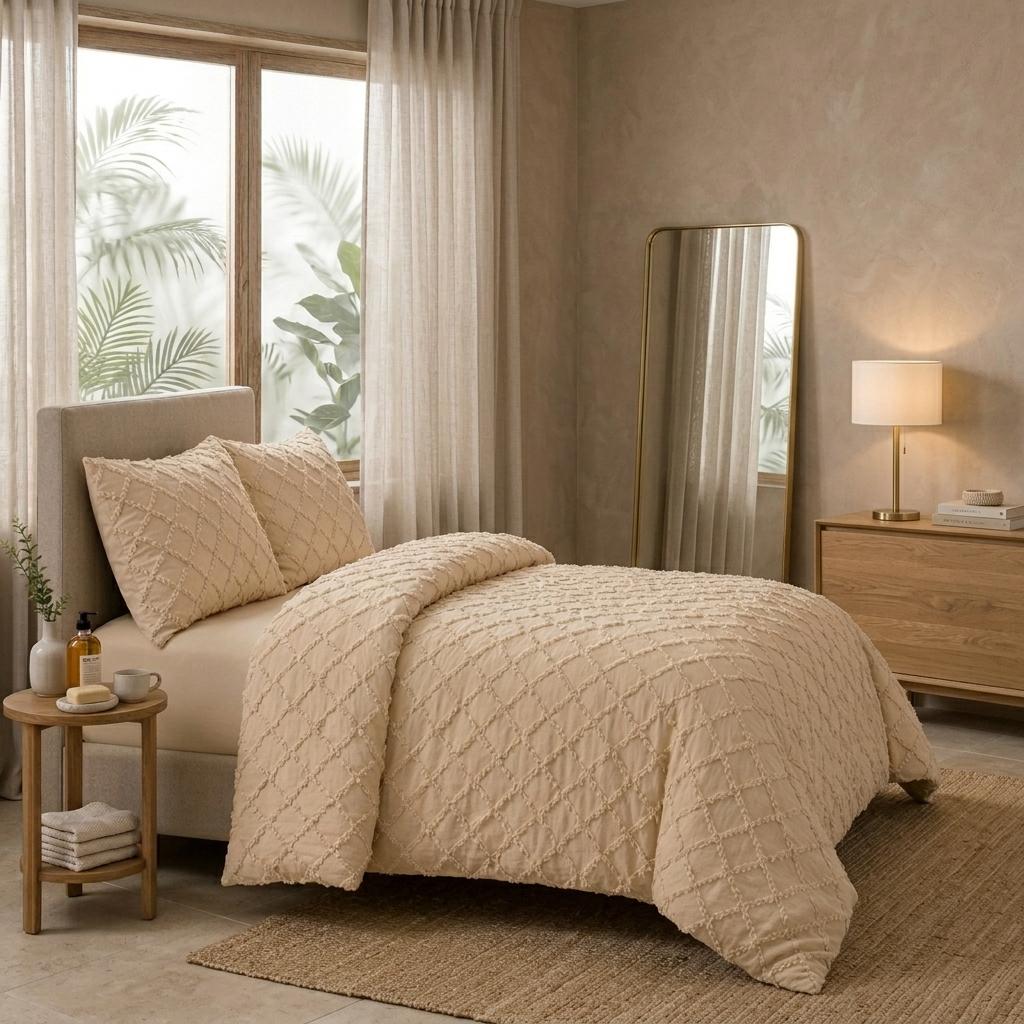 Diamond Tufted Duvet Cover Set Soft Microfibre Bedding Set with Pillowcases Hidden Zip Quilt Cover Easy Care UK Sizes