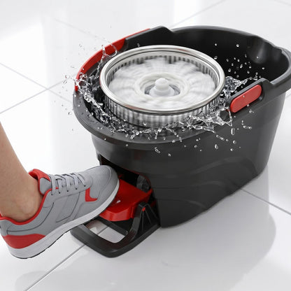 Deluxe Spin Mop and Bucket Set with Stainless Steel Handle Microfibre Mop Heads and Foot Pedal