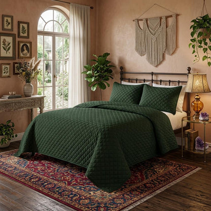 Luxury Quilted Bedspread Set Double Size 3 Piece Embossed Coverlet with Pillowcases Soft All Season Bed Cover 220x250cm