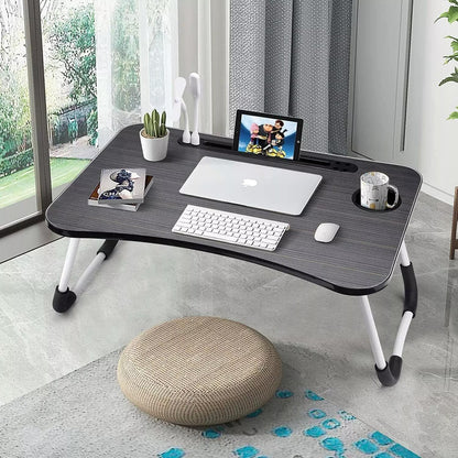 Foldable Laptop Table for Bed & Sofa Portable Desk with Cup Holder Phone/Tablet Slot Book Storage Study Work Reading Writing Breakfast Tray