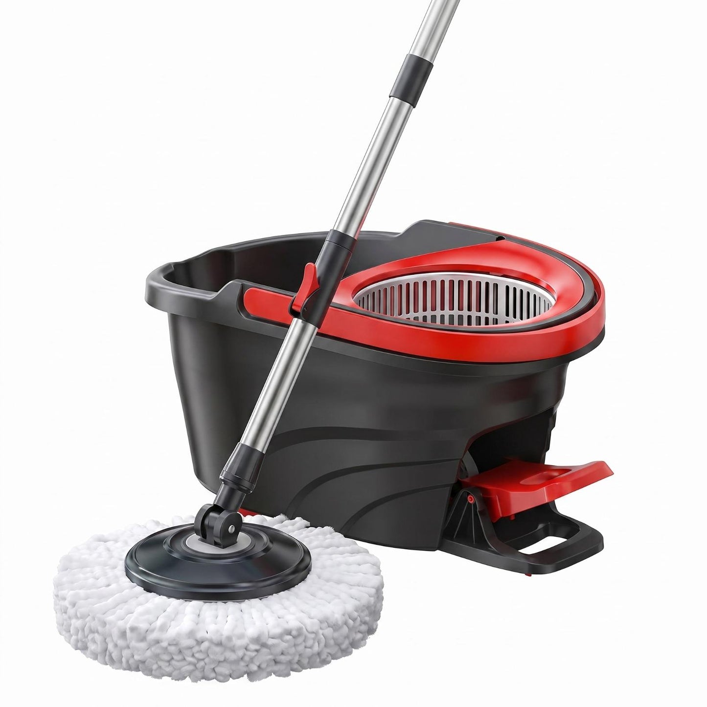 Deluxe Spin Mop and Bucket Set with Stainless Steel Handle Microfibre Mop Heads and Foot Pedal