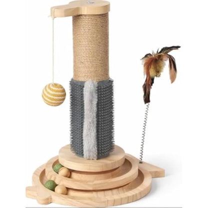 5-in-1 Wooden Cat Scratching Tower with Sisal Ramps & Interactive Balls – Indoor Cat Activity & Lounge Station