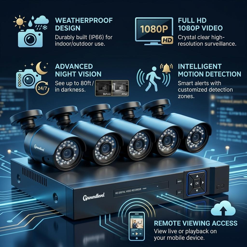 4 Camera Home CCTV System Full HD 1080P DVR Kit Outdoor Night Vision Remote Monitoring UK