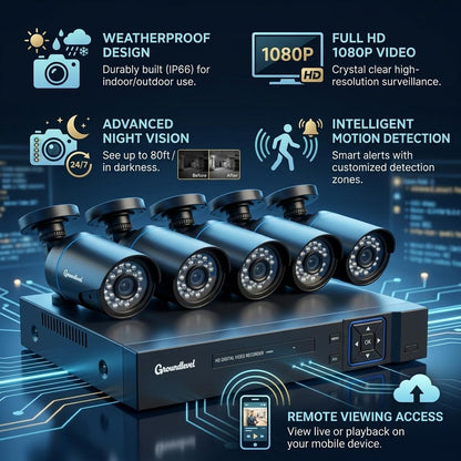 4 Camera Home CCTV System Full HD 1080P DVR Kit Outdoor Night Vision Remote Monitoring UK