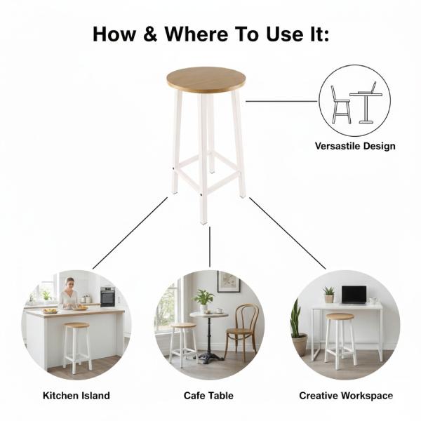 Solid Wood Bar Stools Set of 2 – Stylish Modern Breakfast Bar Seating with Durable Metal Legs, Space-Saving Kitchen Island Stools (3 Color Options)