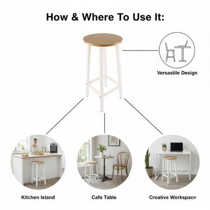 Solid Wood Bar Stools Set of 2 – Stylish Modern Breakfast Bar Seating with Durable Metal Legs, Space-Saving Kitchen Island Stools (3 Color Options)
