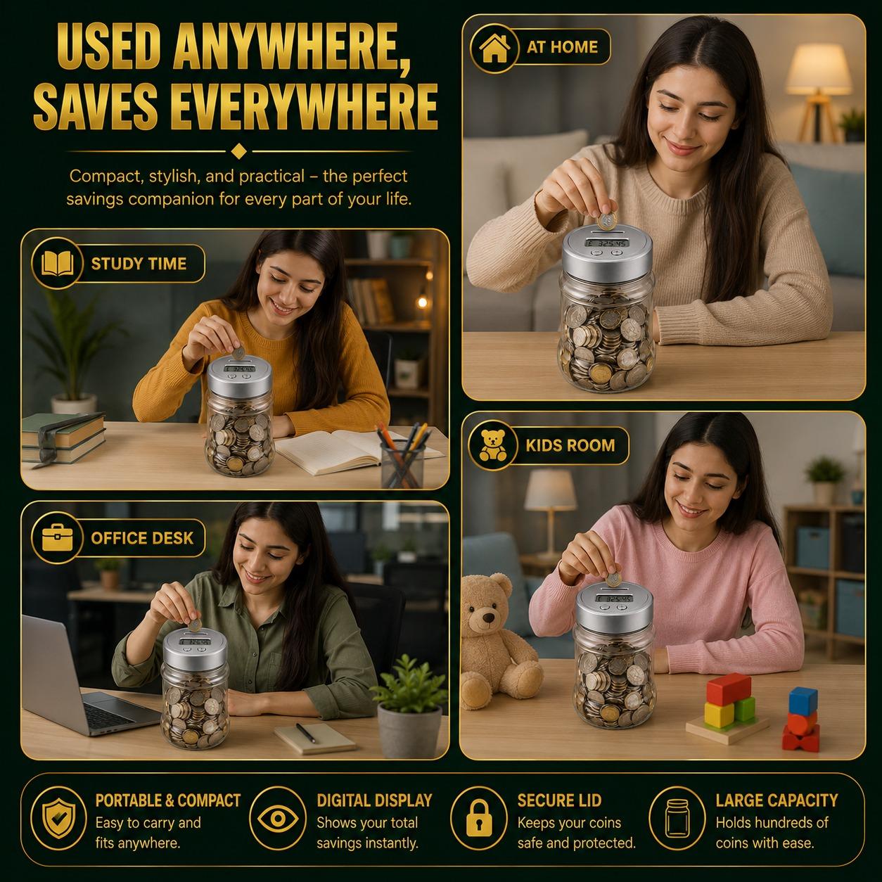Digital Coin Counting Money Jar with LCD Display Coin Savings Bank for UK Coins Cash Storage & Savings Pot