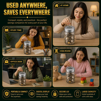 Digital Coin Counting Money Jar with LCD Display Coin Savings Bank for UK Coins Cash Storage & Savings Pot