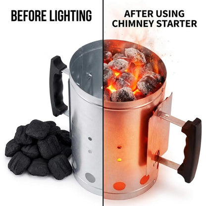 BBQ Charcoal Chimney Starter 19 x 27cm Heavy Duty Steel Charcoal Starter with Heat Resistant Handle for BBQ Grills, Smokers & Outdoor Cooking