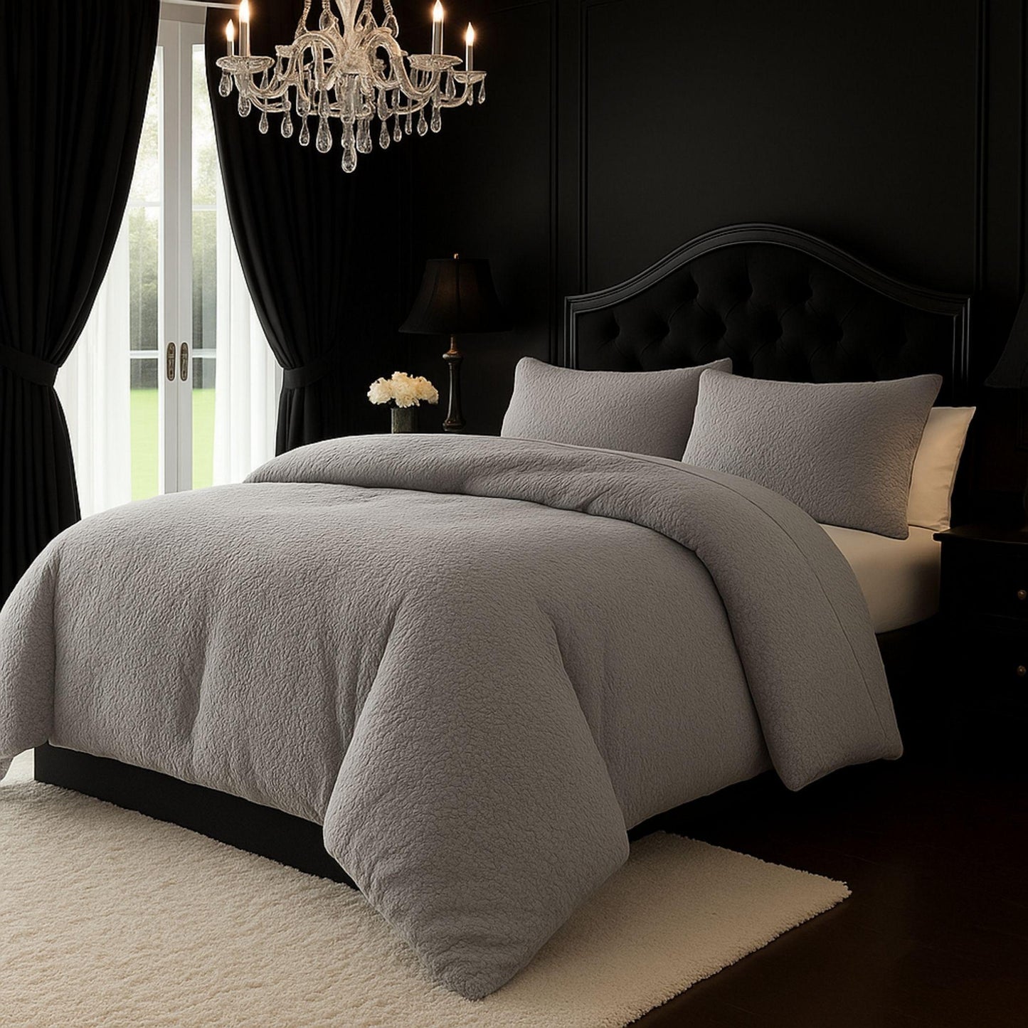 New Soft Teddy Fleece Duvet Quilt Cover Bedding Set with 2 Matching Pillow Cases Cosy bedding All Sizes Pink Teal Black Grey Snuggle Cozy bedding Duvet Cover