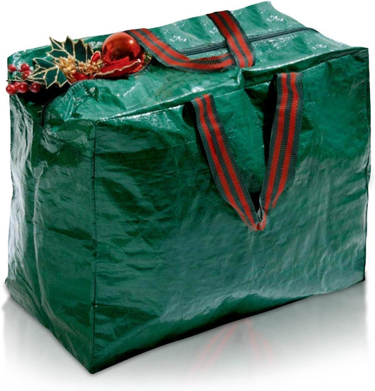 Large Christmas Lights Storage Bag Zip Closure Strong Handles Delicate Decorations Ornaments Baubles Wrapping Paper and Tinsel Storage Durable Woven Polyethylene Material L46 x W25 x H38cm