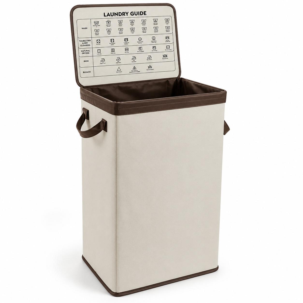 100L Laundry Basket with Lid Foldable Clothes Hamper Large Laundry Storage Basket with Bamboo Handles 44 x 33 x 70cm