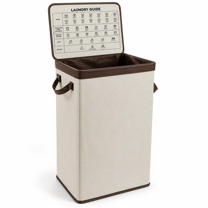 100L Laundry Basket with Lid Foldable Clothes Hamper Large Laundry Storage Basket with Bamboo Handles 44 x 33 x 70cm