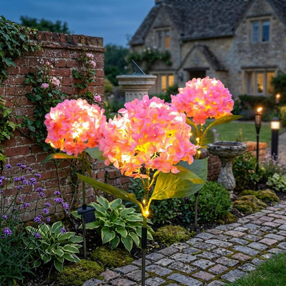 2 Pc Solar Hydrangea Flower Garden Lights Waterproof Outdoor LED Path Lights with 8 Lighting Modes for Garden, Patio & Lawn Random Color