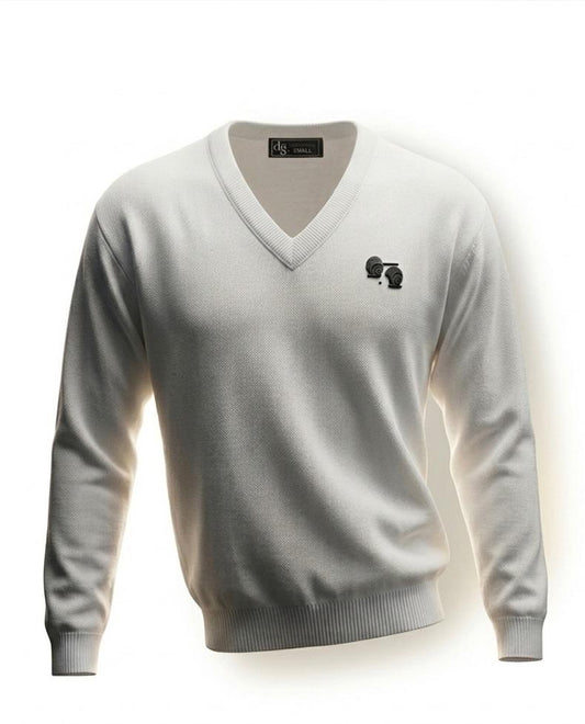 Men’s Lightweight White Sweater Bowling Golf Style Jumper Soft Knit Casual Top S–5XL Long Sleeve Breathable Fabric