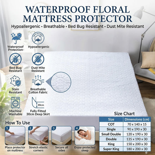 Deep Fitted Waterproof Mattress Protector Breathable Cotton Mattress Cover UK Bedding Essentials